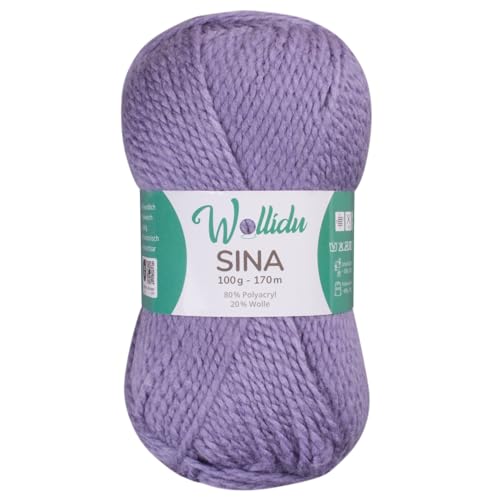 Wollidu Sina Wolle zum Stricken und Häkeln 100g Premium Strickwolle/Häkelwolle Set OEKO-TEX zertifiziert 1 x 100g/170m 80% Polyacryl 20% Schafwolle mulesing-frei - Lavendel Wollidu Sina Wolle zum Stricken und Häkeln 100g Premium Strickwolle/Häkelwolle Set OEKO-TEX zertifiziert 1 x 100g/170m 80% Polyacryl 20% Schafwolle mulesing-frei - Lavendel von Wollidu