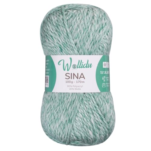 Wollidu Sina Wolle zum Stricken und Häkeln 100g Premium Strickwolle/Häkelwolle Set OEKO-TEX zertifiziert 1 x 100g/170m 80% Polyacryl 20% Schafwolle mulesing-frei - Minz Grün Melange Wollidu Sina Wolle zum Stricken und Häkeln 100g Premium Strickwolle/Häkelwolle Set OEKO-TEX zertifiziert 1 x 100g/170m 80% Polyacryl 20% Schafwolle mulesing-frei - Minz Grün Melange von Wollidu