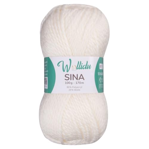 Wollidu Sina Wolle zum Stricken und Häkeln 100g Premium Strickwolle/Häkelwolle Set OEKO-TEX zertifiziert 1 x 100g/170m 80% Polyacryl 20% Schafwolle mulesing-frei - Naturweiß Wollidu Sina Wolle zum Stricken und Häkeln 100g Premium Strickwolle/Häkelwolle Set OEKO-TEX zertifiziert 1 x 100g/170m 80% Polyacryl 20% Schafwolle mulesing-frei - Naturweiß von Wollidu