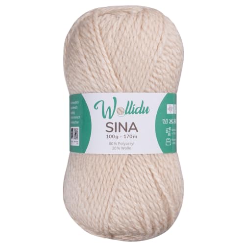 Wollidu Sina Wolle zum Stricken und Häkeln 100g Premium Strickwolle/Häkelwolle Set OEKO-TEX zertifiziert 1 x 100g/170m 80% Polyacryl 20% Schafwolle mulesing-frei - Sand von Wollidu