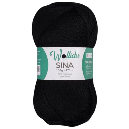 Wollidu Sina Wolle zum Stricken und Häkeln 100g Premium Strickwolle/Häkelwolle Set OEKO-TEX zertifiziert 1 x 100g/170m 80% Polyacryl 20% Schafwolle mulesing-frei - Schwarz Wollidu Sina Wolle zum Stricken und Häkeln 100g Premium Strickwolle/Häkelwolle Set OEKO-TEX zertifiziert 1 x 100g/170m 80% Polyacryl 20% Schafwolle mulesing-frei - Schwarz von Wollidu