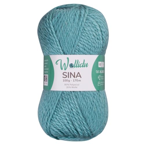 Wollidu Sina Wolle zum Stricken und Häkeln 100g Premium Strickwolle/Häkelwolle Set OEKO-TEX zertifiziert 1 x 100g/170m 80% Polyacryl 20% Schafwolle mulesing-frei - Türkis Wollidu Sina Wolle zum Stricken und Häkeln 100g Premium Strickwolle/Häkelwolle Set OEKO-TEX zertifiziert 1 x 100g/170m 80% Polyacryl 20% Schafwolle mulesing-frei - Türkis von Wollidu
