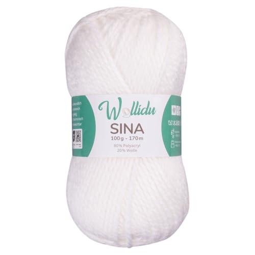 Wollidu Sina Wolle zum Stricken und Häkeln 100g Premium Strickwolle/Häkelwolle Set OEKO-TEX zertifiziert 1 x 100g/170m 80% Polyacryl 20% Schafwolle mulesing-frei - Weiß Wollidu Sina Wolle zum Stricken und Häkeln 100g Premium Strickwolle/Häkelwolle Set OEKO-TEX zertifiziert 1 x 100g/170m 80% Polyacryl 20% Schafwolle mulesing-frei - Weiß von Wollidu