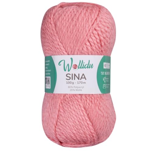 Wollidu Sina Wolle zum Stricken und Häkeln 100g Premium Strickwolle/Häkelwolle Set OEKO-TEX zertifiziert 1 x 100g/170m 80% Polyacryl 20% Schafwolle mulesing-frei - Zartrosa Wollidu Sina Wolle zum Stricken und Häkeln 100g Premium Strickwolle/Häkelwolle Set OEKO-TEX zertifiziert 1 x 100g/170m 80% Polyacryl 20% Schafwolle mulesing-frei - Zartrosa von Wollidu