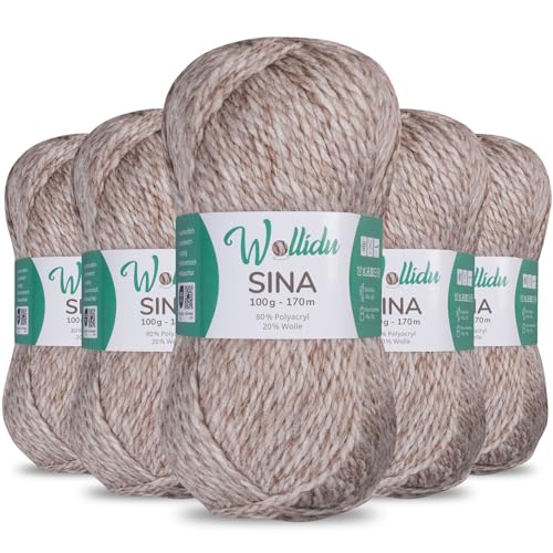 Wollidu Sina Wolle zum Stricken und Häkeln 500g Premium Strickwolle/Häkelwolle Set OEKO-TEX zertifiziert 5 x 100g/170m 80% Polyacryl 20% Schafwolle mulesing-frei - Beige Melange Wollidu Sina Wolle zum Stricken und Häkeln 500g Premium Strickwolle/Häkelwolle Set OEKO-TEX zertifiziert 5 x 100g/170m 80% Polyacryl 20% Schafwolle mulesing-frei - Beige Melange von Wollidu