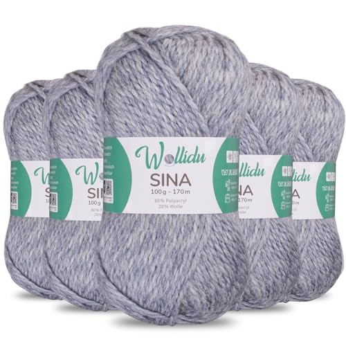 Wollidu Sina Wolle zum Stricken und Häkeln 500g Premium Strickwolle/Häkelwolle Set OEKO-TEX zertifiziert 5 x 100g/170m 80% Polyacryl 20% Schafwolle mulesing-frei - Jeans Blau Melange Wollidu Sina Wolle zum Stricken und Häkeln 500g Premium Strickwolle/Häkelwolle Set OEKO-TEX zertifiziert 5 x 100g/170m 80% Polyacryl 20% Schafwolle mulesing-frei - Jeans Blau Melange von Wollidu