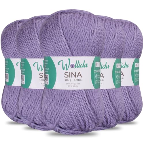 Wollidu Sina Wolle zum Stricken und Häkeln 500g Premium Strickwolle/Häkelwolle Set OEKO-TEX zertifiziert 5 x 100g/170m 80% Polyacryl 20% Schafwolle mulesing-frei - Lavendel Wollidu Sina Wolle zum Stricken und Häkeln 500g Premium Strickwolle/Häkelwolle Set OEKO-TEX zertifiziert 5 x 100g/170m 80% Polyacryl 20% Schafwolle mulesing-frei - Lavendel von Wollidu