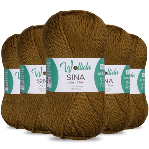 Wollidu Sina Wolle zum Stricken und Häkeln 500g Premium Strickwolle/Häkelwolle Set OEKO-TEX zertifiziert 5 x 100g/170m 80% Polyacryl 20% Schafwolle mulesing-frei - Olive Wollidu Sina Wolle zum Stricken und Häkeln 500g Premium Strickwolle/Häkelwolle Set OEKO-TEX zertifiziert 5 x 100g/170m 80% Polyacryl 20% Schafwolle mulesing-frei - Olive von Wollidu