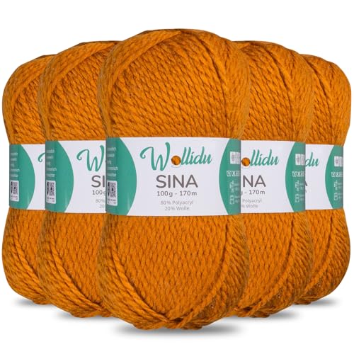 Wollidu Sina Wolle zum Stricken und Häkeln 500g Premium Strickwolle/Häkelwolle Set OEKO-TEX zertifiziert 5 x 100g/170m 80% Polyacryl 20% Schafwolle mulesing-frei - Rostorange Wollidu Sina Wolle zum Stricken und Häkeln 500g Premium Strickwolle/Häkelwolle Set OEKO-TEX zertifiziert 5 x 100g/170m 80% Polyacryl 20% Schafwolle mulesing-frei - Rostorange von Wollidu