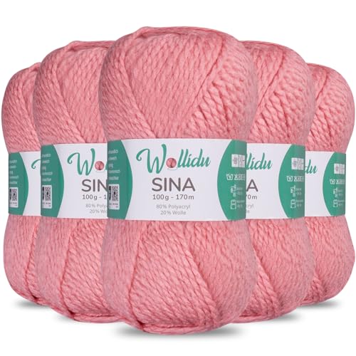 Wollidu Sina Wolle zum Stricken und Häkeln 500g Premium Strickwolle/Häkelwolle Set OEKO-TEX zertifiziert 5 x 100g/170m 80% Polyacryl 20% Schafwolle mulesing-frei - Zartrosa Wollidu Sina Wolle zum Stricken und Häkeln 500g Premium Strickwolle/Häkelwolle Set OEKO-TEX zertifiziert 5 x 100g/170m 80% Polyacryl 20% Schafwolle mulesing-frei - Zartrosa von Wollidu