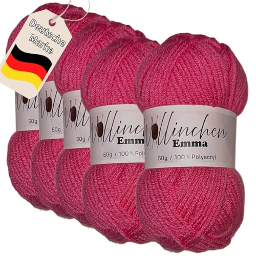 Wollinchen Wolle Emma - 5 x 50g - leuchtende Farben, Babywolle, Wolle zum Stricken, Häkeln, Knüpfen oder Basteln (Amaranth Rot) von Wollinchen