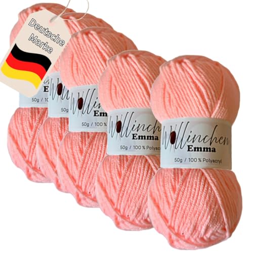 Wollinchen Wolle Emma - 5 x 50g - leuchtende Farben, Babywolle, Wolle zum Stricken, Häkeln, Knüpfen oder Basteln (Apricot) von Wollinchen