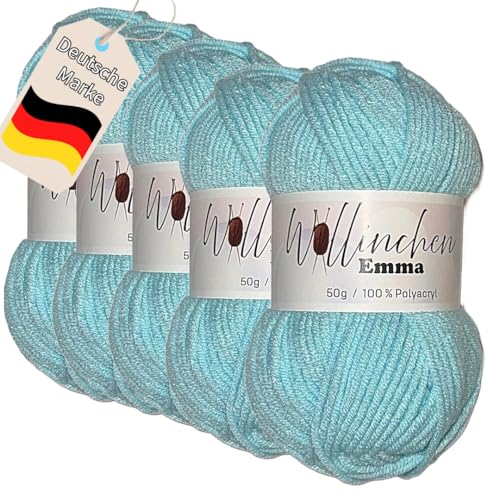 Wollinchen Wolle Emma - 5 x 50g - leuchtende Farben, Babywolle, Wolle zum Stricken, Häkeln, Knüpfen oder Basteln (Babyblau) von Wollinchen