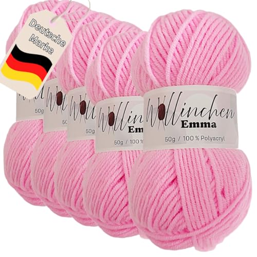 Wollinchen Wolle Emma - 5 x 50g - leuchtende Farben, Babywolle, Wolle zum Stricken, Häkeln, Knüpfen oder Basteln (Babyrosa) von Wollinchen