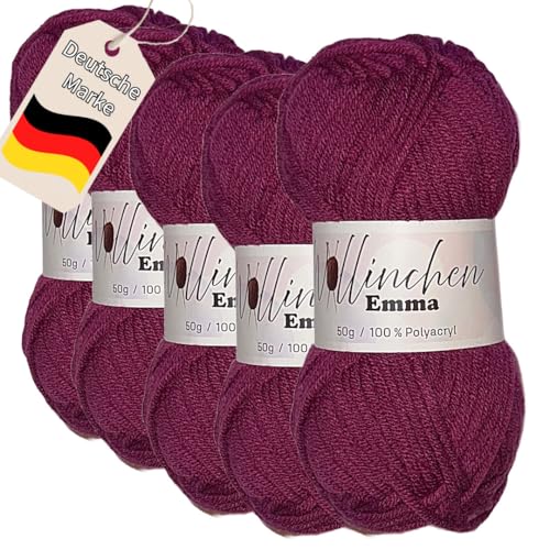 Wolle Emma von Wollinchen - 5 x 50g - zum Stricken, Häkeln, Knüpfen, Filzen oder Basteln (Bordeaux) von Wollinchen