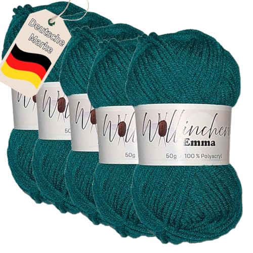 Wollinchen Wolle Emma - 5 x 50g - leuchtende Farben, Babywolle, Wolle zum Stricken, Häkeln, Knüpfen oder Basteln (Dunkelgrün) von Wollinchen