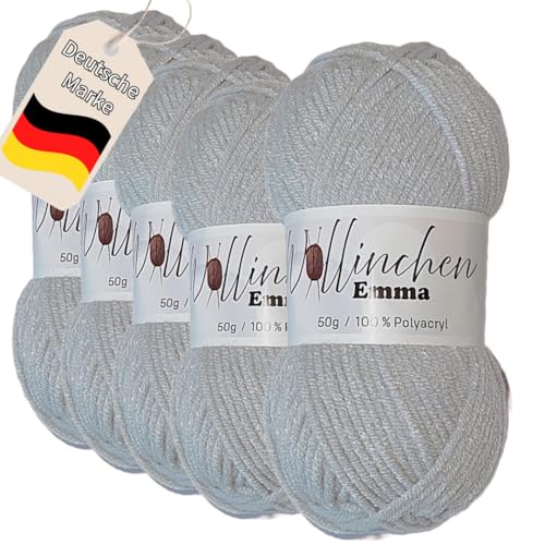 Wollinchen Wolle Emma - 5 x 50g - leuchtende Farben, Babywolle, Wolle zum Stricken, Häkeln, Knüpfen oder Basteln (Grau) von Wollinchen