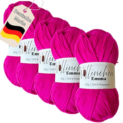 Wollinchen Wolle Emma - 5 x 50g - leuchtende Farben, Babywolle, Wolle zum Stricken, Häkeln, Knüpfen oder Basteln (Magenta) von Wollinchen