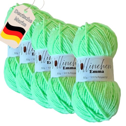 Wollinchen Wolle Emma - 5 x 50g - leuchtende Farben, Babywolle, Wolle zum Stricken, Häkeln, Knüpfen oder Basteln (Mintgrün) von Wollinchen