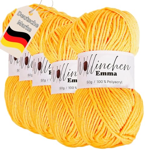 Wollinchen Wolle Emma - 5 x 50g - leuchtende Farben, Babywolle, Wolle zum Stricken, Häkeln, Knüpfen oder Basteln (Orange) von Wollinchen