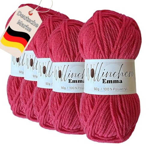 Wollinchen Wolle Emma - 5 x 50g - leuchtende Farben, Babywolle, Wolle zum Stricken, Häkeln, Knüpfen oder Basteln (Rot) von Wollinchen