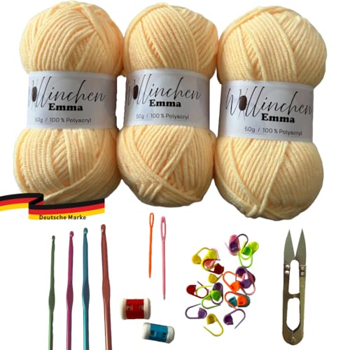 Wollinchen Häkel Starter Set mit Häkelanleitung für Granny Squares, Häkelzubehör komplett, Häkelset für Anfänger, Häkelset mit Anleitung, DIY Häkelset Wolle Wollinchen Häkel Starter Set mit Häkelanleitung für Granny Squares, Häkelzubehör komplett, Häkelset für Anfänger, Häkelset mit Anleitung, DIY Häkelset Wolle von Wollinchen