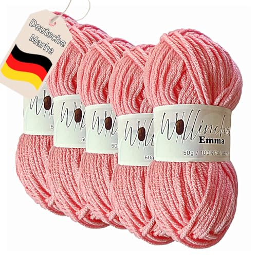 Wollinchen Wolle Emma - 5 x 50g - leuchtende Farben, Babywolle, Wolle zum Stricken, Häkeln, Knüpfen oder Basteln (Altrosa) von Wollinchen