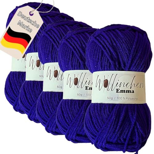 Wollinchen Wolle Emma - 5 x 50g - leuchtende Farben, Babywolle, Wolle zum Stricken, Häkeln, Knüpfen oder Basteln (Dunkles Violett) von Wollinchen