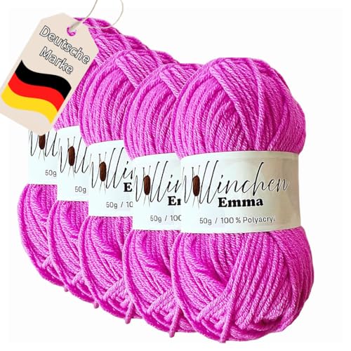 Wollinchen Wolle Emma - 5 x 50g - leuchtende Farben, Babywolle, Wolle zum Stricken, Häkeln, Knüpfen oder Basteln (Fuchsia) von Wollinchen