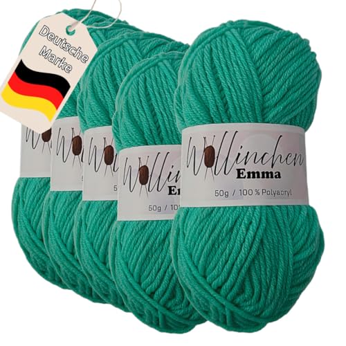 Wollinchen Wolle Emma - 5 x 50g - leuchtende Farben, Babywolle, Wolle zum Stricken, Häkeln, Knüpfen oder Basteln (Grün) von Wollinchen