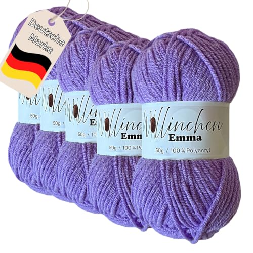 Wollinchen Wolle Emma - 5 x 50g - leuchtende Farben, Babywolle, Wolle zum Stricken, Häkeln, Knüpfen oder Basteln (Lila) von Wollinchen