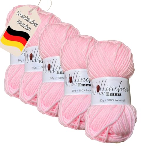 Wollinchen Wolle Emma - 5 x 50g - leuchtende Farben, Babywolle, Wolle zum Stricken, Häkeln, Knüpfen oder Basteln (Rosa) von Wollinchen