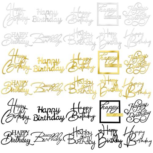 30 Stück Happy Birthday Tortenaufsatz, Spiegel, Acryl, Kuchendekoration, doppelseitig, Geburtstagsdekorationen für Mädchen, Damen, Partyzubehör, Gold, Silber, Schwarz 30 Stück Happy Birthday Tortenaufsatz, Spiegel, Acryl, Kuchendekoration, doppelseitig, Geburtstagsdekorationen für Mädchen, Damen, Partyzubehör, Gold, Silber, Schwarz von Wolpark