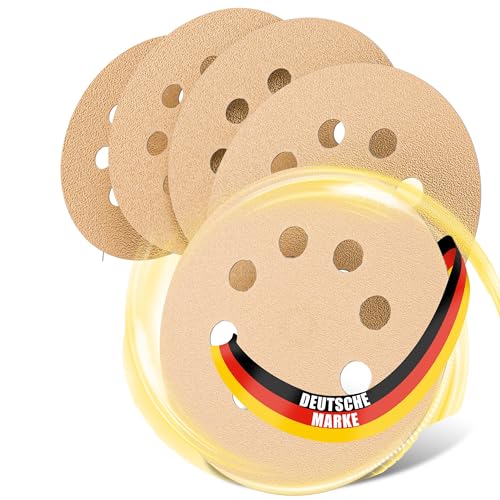 Woltersberger® 10 Stück Exzenter Schleifscheiben Ø 125mm | Körnung P100 | 8 Loch in gold | Schleifpapier für optimales schleifen, vielseitig einsetzbar von Woltersberger