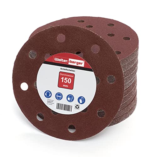 Woltersberger® 10 Stück Exzenter Schleifscheiben Ø 150mm | Körnung P180 | 15 Loch in rot | Schleifpapier für optimales schleifen, vielseitig einsetzbar von Woltersberger