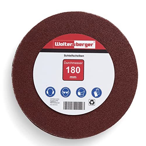 Woltersberger® 10 Stück Exzenter Schleifscheiben Ø 180mm | Körnung P180 | ohne Loch in rot | Schleifpapier für optimales schleifen, vielseitig einsetzbar von Woltersberger