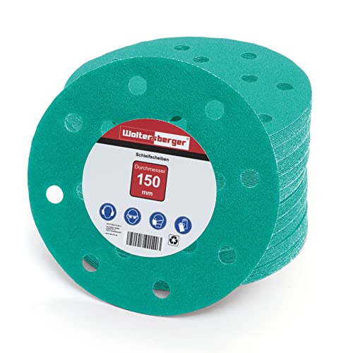 Woltersberger® 100 Stück Exzenter Schleifscheiben Ø 150mm | Körnung P180 | 15 Loch in grün | Schleifpapier für optimales schleifen, vielseitig einsetzbar von Woltersberger