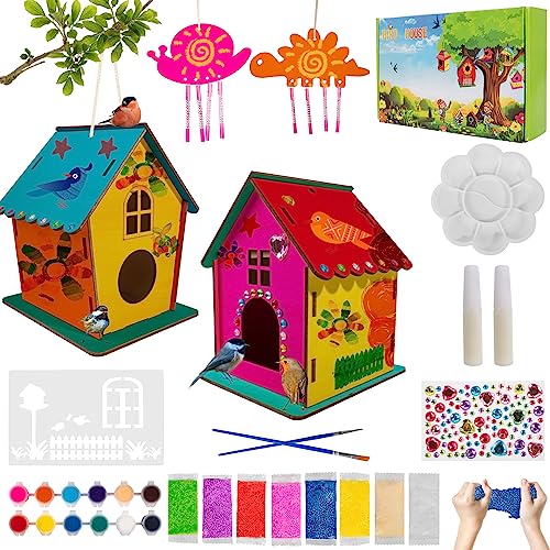 Bastelsets Kinder, Vogelhaus Bausatz aus Holz, 2 Stück Vogelhaus zum Bemalen, Basteln Kleine Geschenk für Mädchen Jungen Bastelset Kinder ab 6 Jahre von Woltoy
