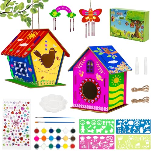 Woltoy 2 Stück DIY Vogelhaus zum Bemalen, Osterngeschenk Bastelsets Kinder, Vogelhaus Bausatz Kinder aus Holz, Bastelset Mädchen Jungen von Woltoy