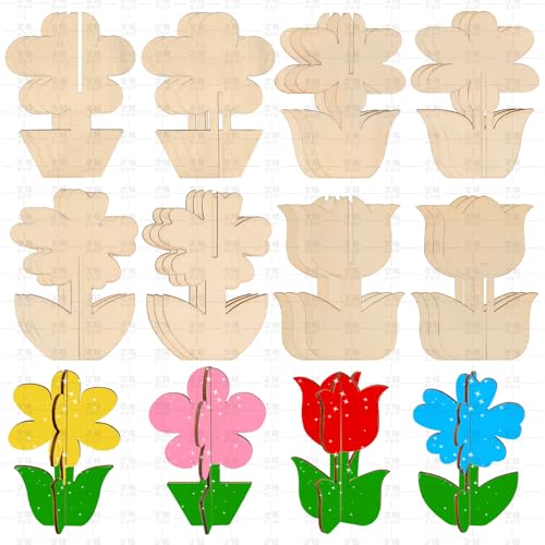 24 Stück 3D-Blumenfrühlingsholz zum Bemalen für Kinder und Erwachsene, 4 Stile, unlackiertes Holzhandwerk zum Bemalen, Blumenornamente zum Bemalen von Dekorationen, einfaches Basteln für Kinder 24 Stück 3D-Blumenfrühlingsholz zum Bemalen für Kinder und Erwachsene, 4 Stile, unlackiertes Holzhandwerk zum Bemalen, Blumenornamente zum Bemalen von Dekorationen, einfaches Basteln für Kinder von Wolwefa