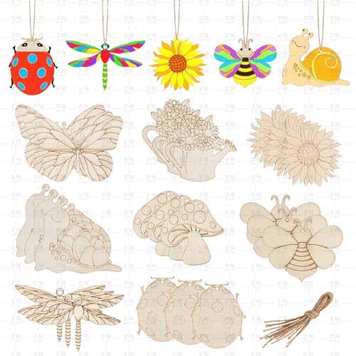 Frühlings-Bastelarbeiten für Kinder, Holz-Federornamente zum Bemalen, 8 Stile, unlackiertes Holzhandwerk für Zuhause, hängende Dekorationen, Handwerk für Senioren, Insekten, Libelle, Schmetterling Frühlings-Bastelarbeiten für Kinder, Holz-Federornamente zum Bemalen, 8 Stile, unlackiertes Holzhandwerk für Zuhause, hängende Dekorationen, Handwerk für Senioren, Insekten, Libelle, Schmetterling von Wolwefa