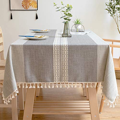 Wondder Tischdecken Baumwoll Leinen Tischdecke Quaste Tischdecke für Party Bankett Esstisch Abdeckung (Graue Doppelstreifen, 140x180cm(55x70.8inch)) von Wondder