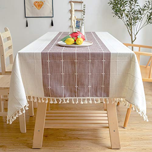 Wondder Tischdecken Baumwoll Leinen Tischdecke Quaste Tischdecke für Party Bankett Esstisch Abdeckung (Lila Gitter, 110x170cm(43.3x66.9inch)) von Wondder