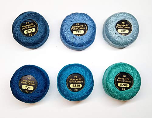 WonderFil Eleganza Stickgarn, Perle-Baumwolle, Größe 8, "Sky and Sea", 6 Farben, je 42 Meter von WonderFil Specialty Threads
