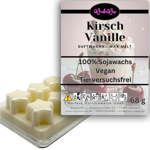 WonderWax Duftwachs Wax Melts für Duftlampe, 6 Sterne Duftmelt Wachsmelt Sojawachs Duftwachswürfel für Raumdüfte, Wachs mit Duftöl Indoor Melts Duftwachs für Aromalampe Kirsch Vanille von WonderWax