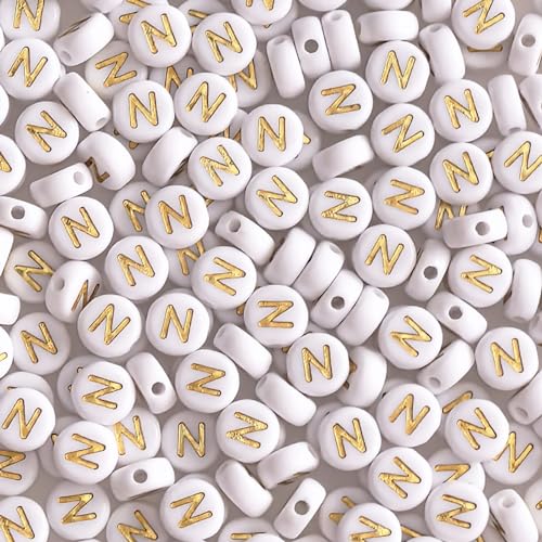 Runde Buchstabenperlen N, 4 x 7 mm, Acryl, Gold, Alphabet-Perlen, Großpackung für Armbänder, Schmuck, Schlüsselanhänger, Sonnenbrillen, DIY – 300 Stück Runde Buchstabenperlen N, 4 x 7 mm, Acryl, Gold, Alphabet-Perlen, Großpackung für Armbänder, Schmuck, Schlüsselanhänger, Sonnenbrillen, DIY – 300 Stück von WonderYi