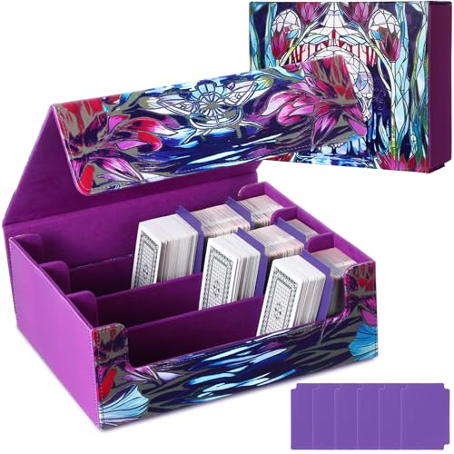 Wonderjune 1800+ PU-Sammelkarten-Aufbewahrungsbox mit Lederdruck, Magnetverschluss, Kartenaufbewahrungsbox für TCG, CCG, Spiele, Business-Sportkarten, mit 3 Trennwänden (Totenkopf) von Wonderjune