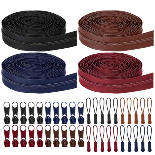 Wonderjune 20 Yards 4 Stück Reißverschlüsse zum Nähen, Bulk #5 Nylon-Spiralreißverschlüsse mit 48 Schiebern, verschiedene Reißverschluss-Verlängerungen für Heimwerker, Nähen, Bastelbedarf, Kleidung von Wonderjune