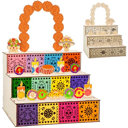 Wonderjune Dia De Los Muertos Dekoration Dia De Los Muertos Ofrenda Altar Kit Holz Tag der Toten Schattenbox Erinnerungs-Bilderrahmen für Tag der Toten Zuhause Küche Zimmer Dekoration (elegant) von Wonderjune