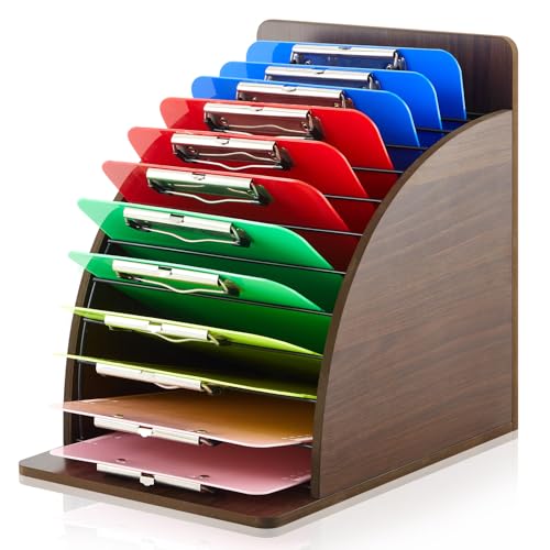 Wonderjune Holz-Klemmbretthalter, Aufbewahrung, Metallregal mit erhöhtem Seitenteil, Klemmbrett Organisation für Klassenzimmer, Büro, Schule, Lehrer, Klemmbretter nicht im Lieferumfang enthalten von Wonderjune